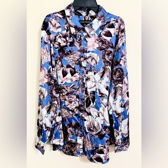 CATHERINE MALANDRINO Women’s Long‎ Sleeve Button Down Floral Blouse Feminine XL - Picture 1 of 13